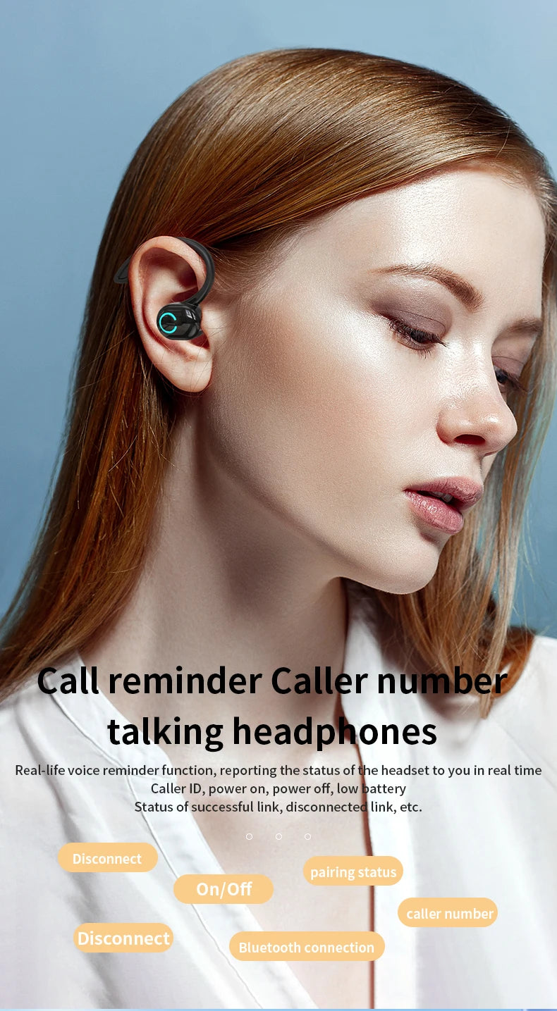 Wireless Bluetooth Earphones HIFI Bass With HD MIC Ear-Hook Earbuds Noise Cancelling Life Waterproof