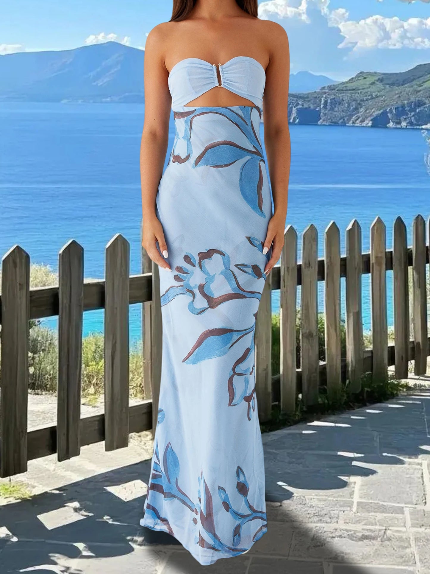 Elegant Maxi Dress with Off-Shoulder Design and Floral Print Stylish Backless Strapless Tube Dress f