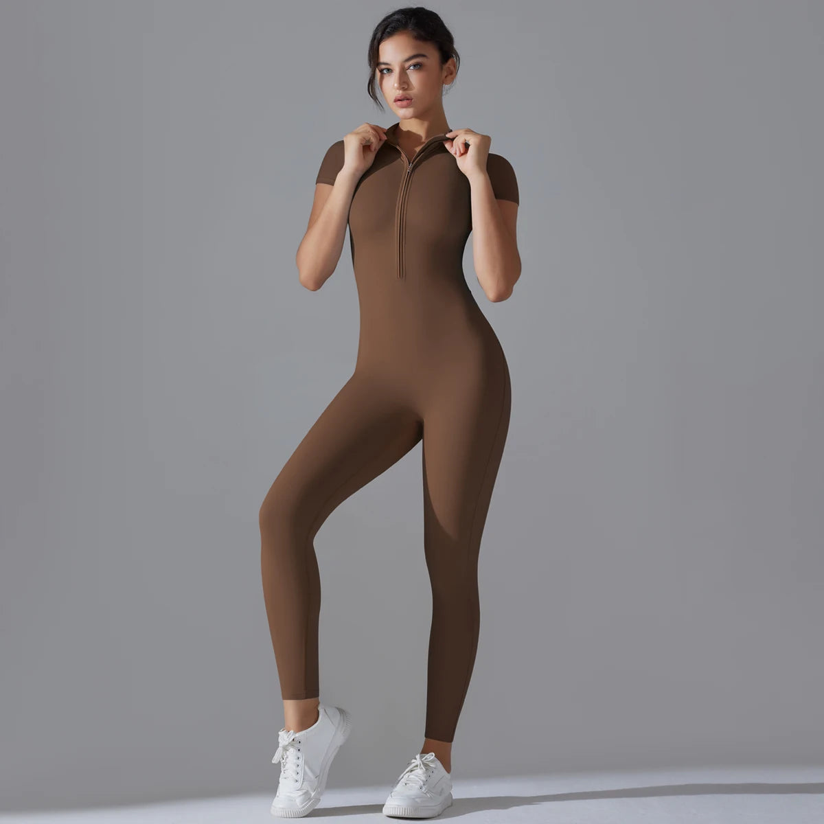 Yoga Set  Jumpsuits One-Piece Suit Zipper Short Sleeve
