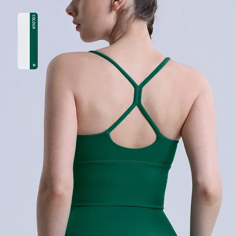 Solid Color  Sexy Cross Back Y shape Sports Bra Fitness Sling