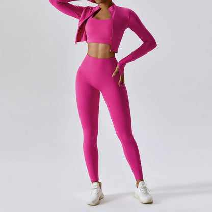 Yoga Set 3PCS  Sports Bra ，Jacket， Leggings