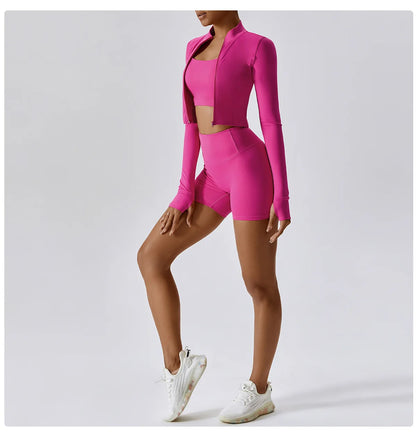 Yoga Set 3PCS  Sports Bra ，Jacket， Leggings