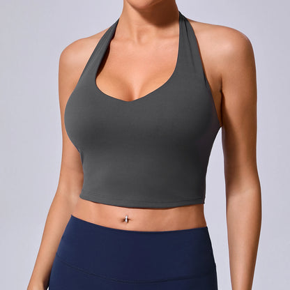 Sports Bra Sexy Hanging Neck High Support Push Up Workout Bra Padded Bralette