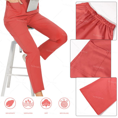 Anti-Wrinkle  Washable Medical Scrubs Sets Blouse Pockets Straight Pants