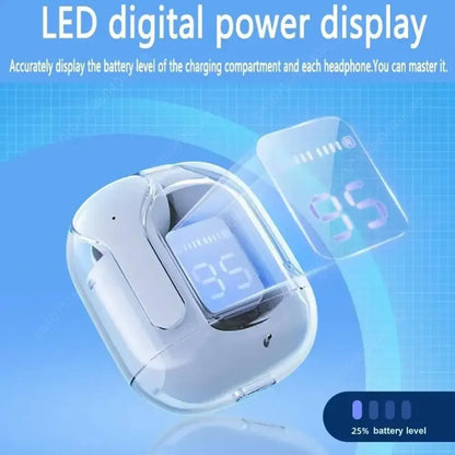 Bluetooth-Compatible Noise Canceling Translucent Earphones with Digital Display Charging Case
