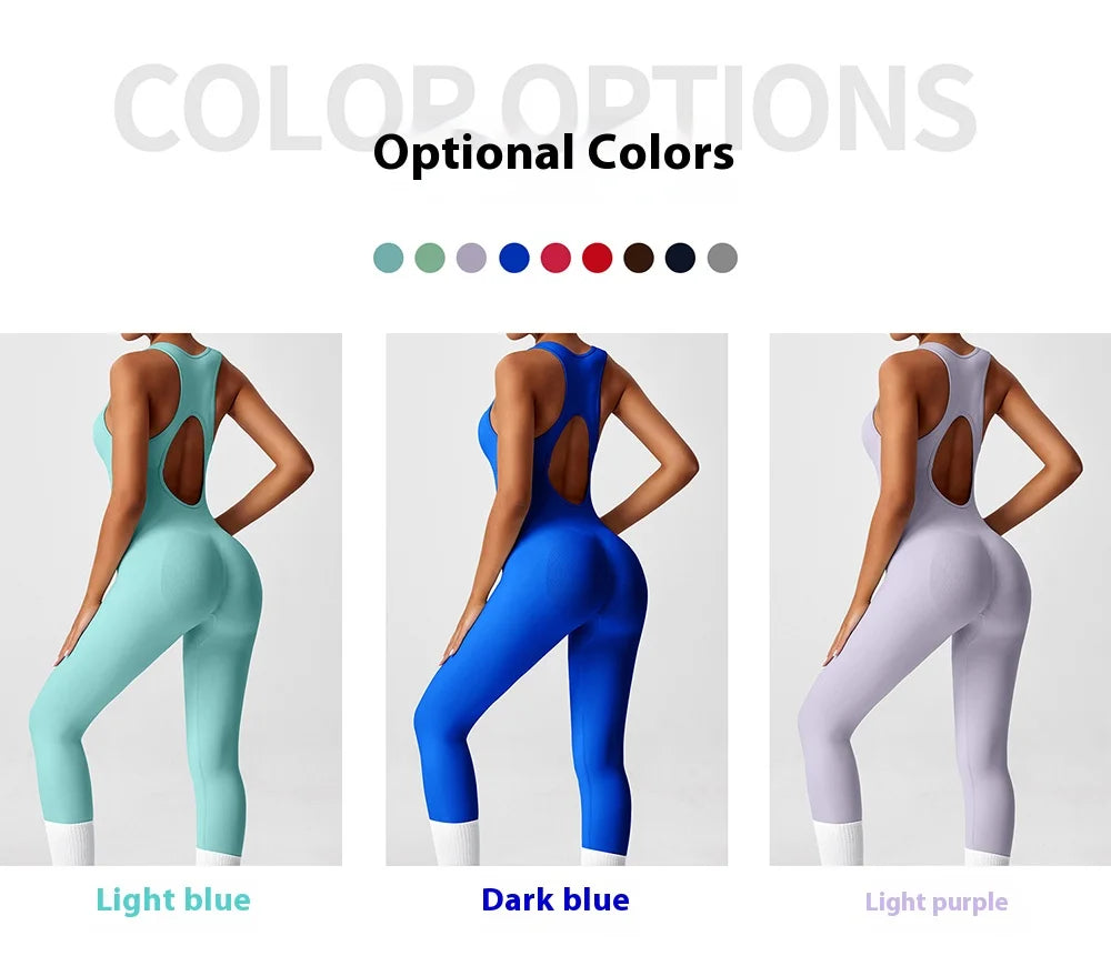 Seamless Peach Booty One-Piece Yoga Bodysuit - V-Back Tummy Control