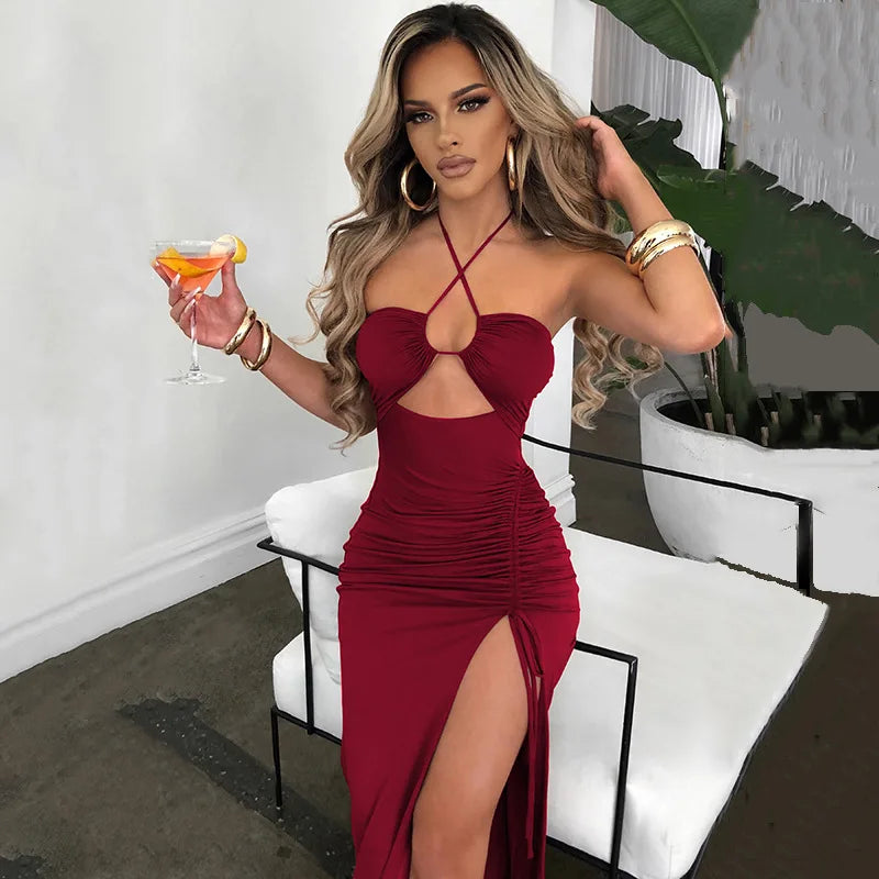 Sleeveless Sexy Female Midi Backless Dresses Slim