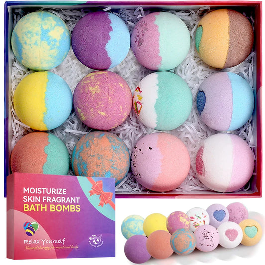 Bath Bombs Gift Set - 12Pack Handmade Natural & Organic Ingredients, Spa Relaxing