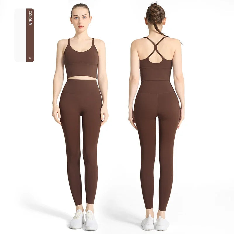 2PCS Yoga Set Crop Top High Waist Legging Fitness Bra Set Breathable