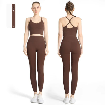 2PCS Yoga Set Crop Top High Waist Legging Fitness Bra Set Breathable
