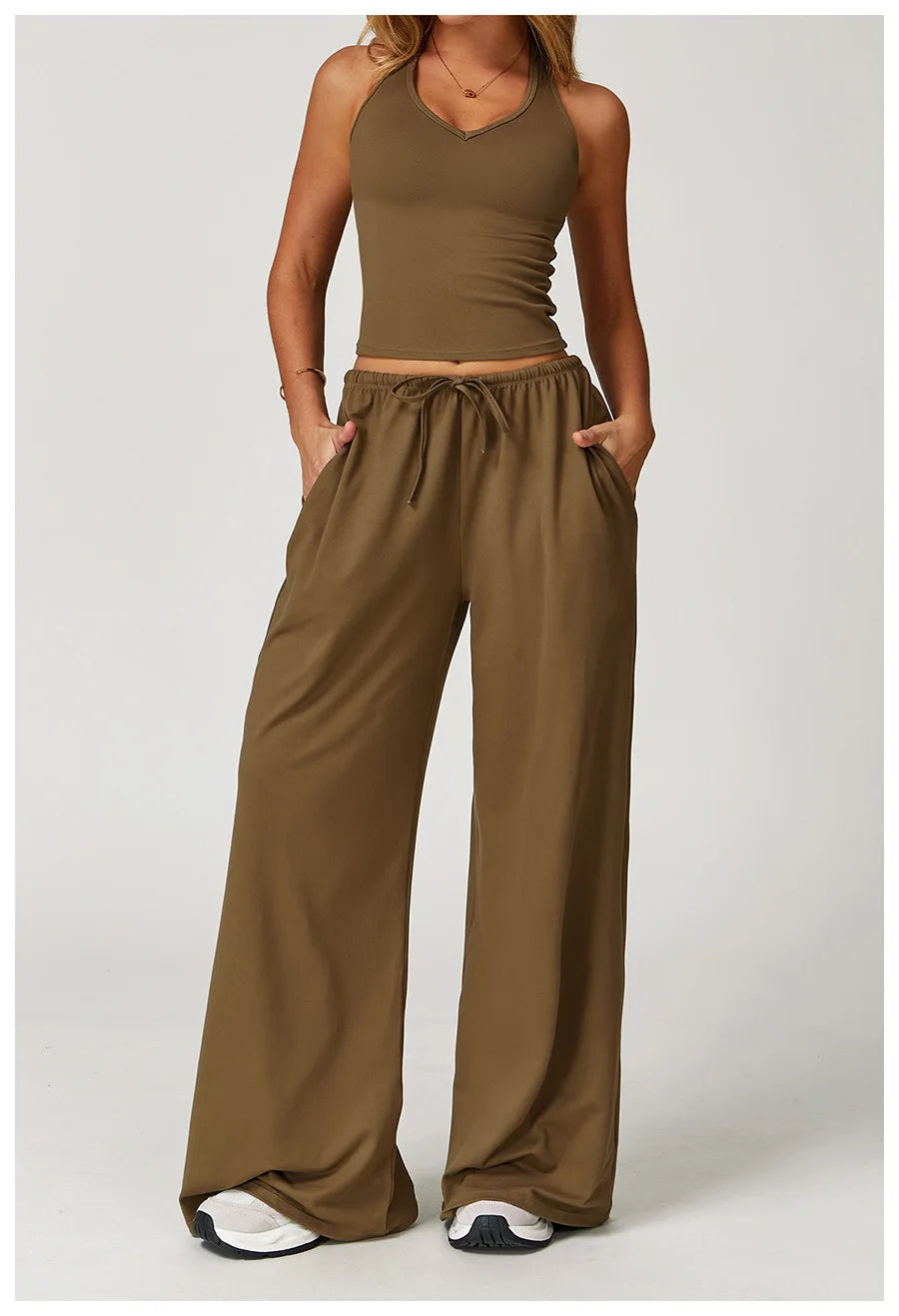 Set 2 Pieces Wide leg straight pants Tracksuit Sports Tank Top