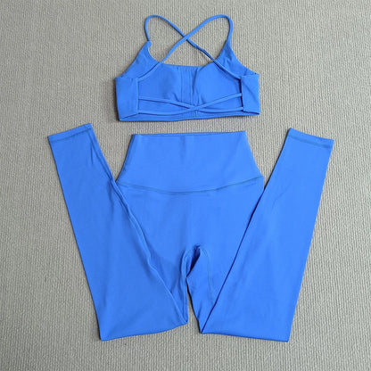 2 Pcs Gym Set Sweat Bra Tops Compression Leggings