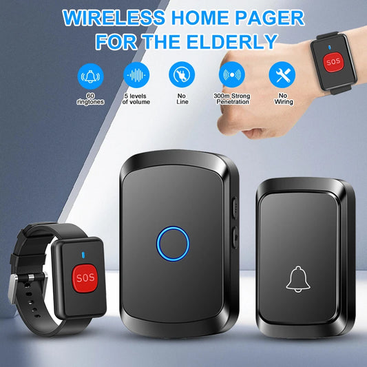 Wireless Elderly Caregiver Pager SOS Call Button Watch Wireless Doorbell