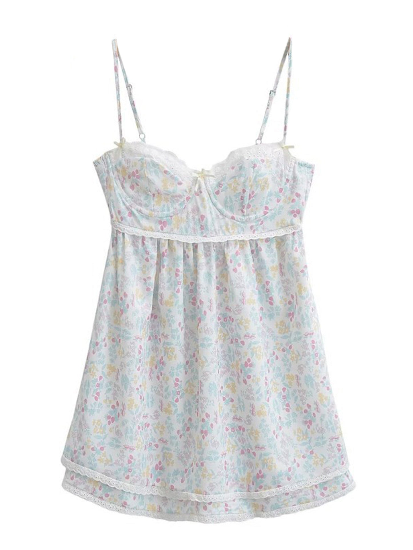 Mini Dress Floral Print Lace Sleeveless Backless Sling Dress