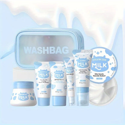 Skin Care Set  Facial Cleanser & Body Scrub & Hand Wax & Eye Cream & Sunscreen & Storage Bag
