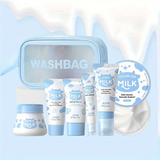 Skin Care Set  Facial Cleanser & Body Scrub & Hand Wax & Eye Cream & Sunscreen & Storage Bag
