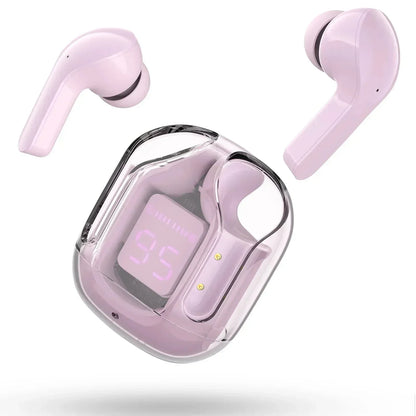 Bluetooth-Compatible Noise Canceling Translucent Earphones with Digital Display Charging Case