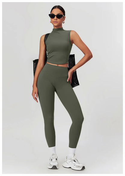 Yoga Vest  Crop Top Gym Sleeveless Stand Collar