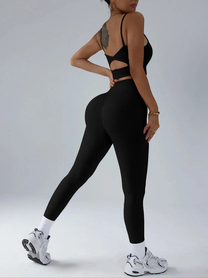 2 Pcs Yoga Set Breathable Sports Bra High Waist Leggings