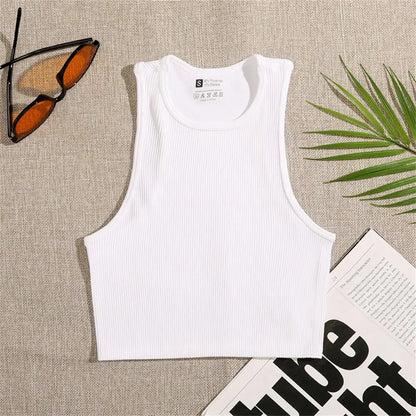 Black White Crop Tops Seamless  Rib Knit Breathable Tank Top Without Pads
