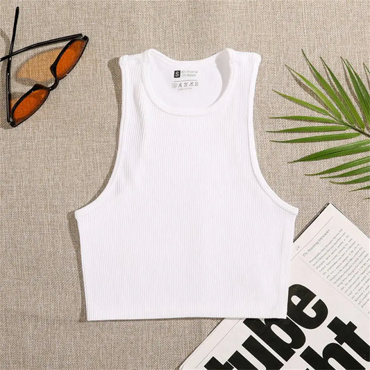 Black White Crop Tops Seamless  Rib Knit Breathable Tank Top Without Pads