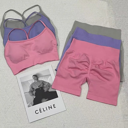 2 Women's Yoga Suits  Sports Bra with Impact Shorts