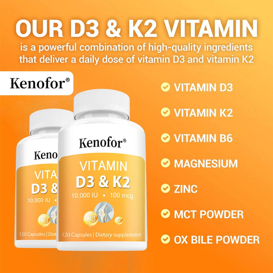 Vitamin D3 K2 Capsules - B6, Zinc, Vitamin D3 10000 IU and Vitamin K2 MK7