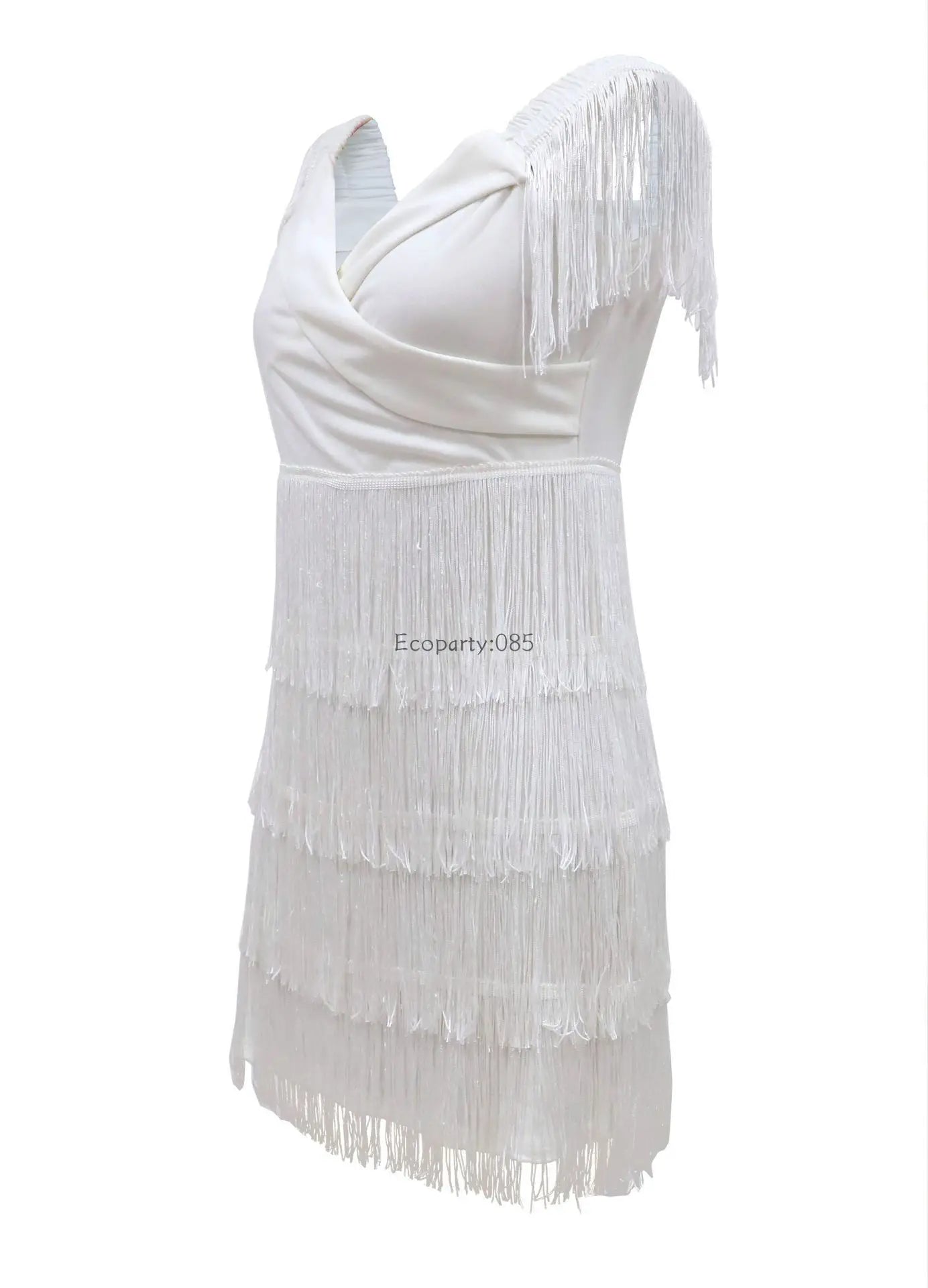 Evening Dresses Sexy Big V Neck One-shoulder Fringed Skirt