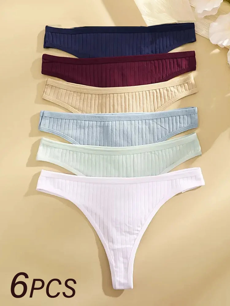6Pcs/Set Women Cotton Thongs Panties Low Rise G-String