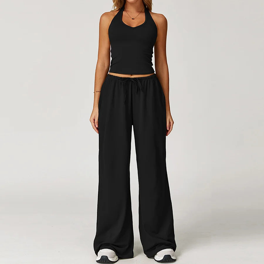 Set 2 Pieces Wide leg straight pants Tracksuit Sports Tank Top
