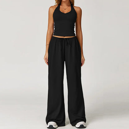 Set 2 Pieces Wide leg straight pants Tracksuit Sports Tank Top