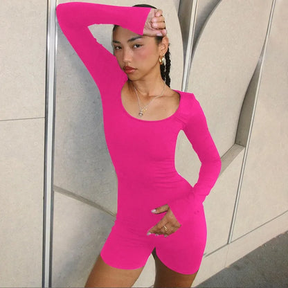 Playsuits For Women Long Sleeves O-Neck Rompers