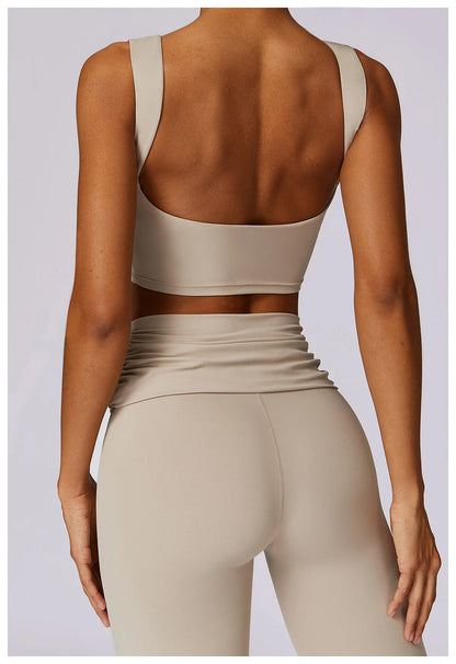 Sports Bra  Open Back Yoga Breathable Slim Fit  Tank Top With Removable Pads
