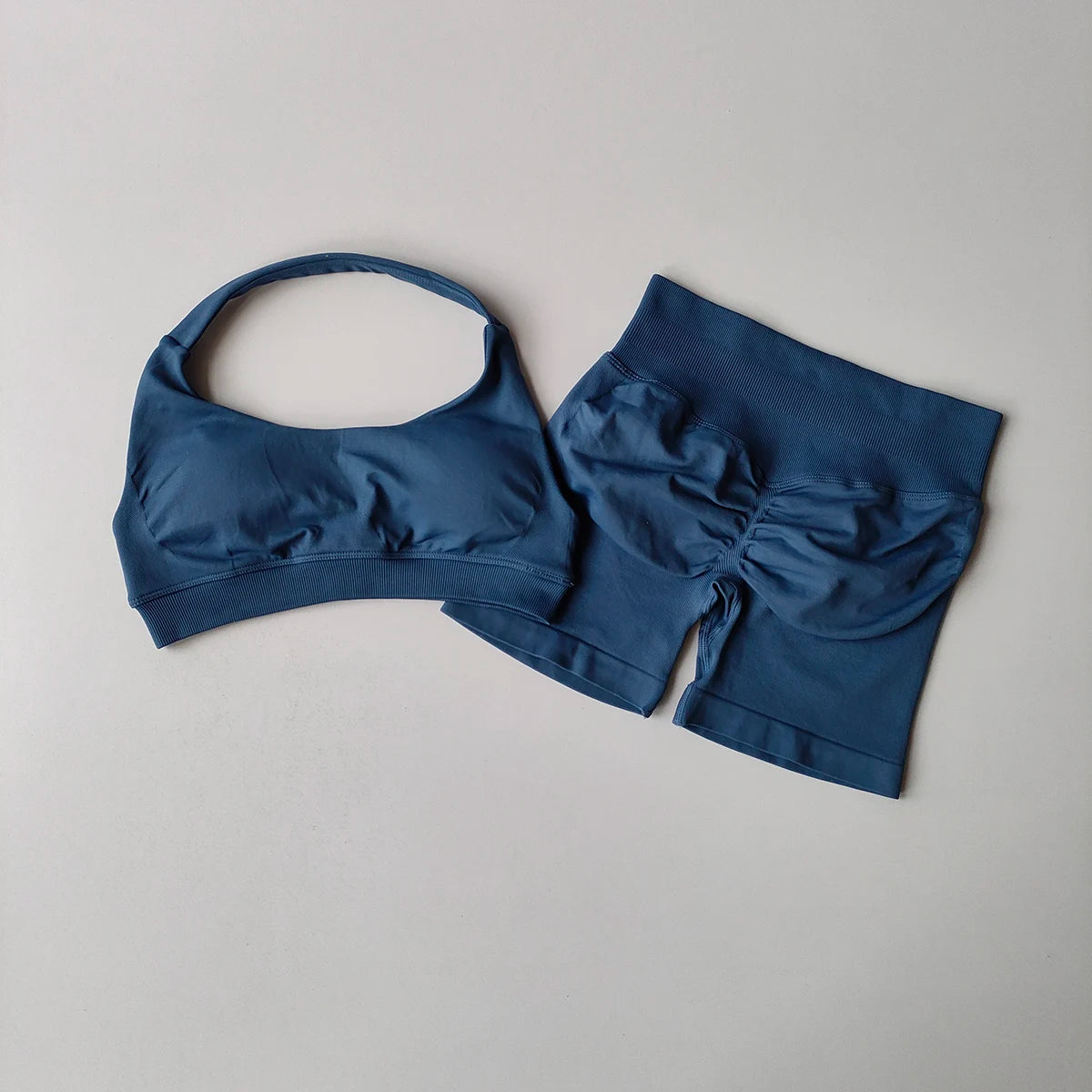 2 Pieces Yoga Suit Halter Sports Bra Matching Impact Shorts