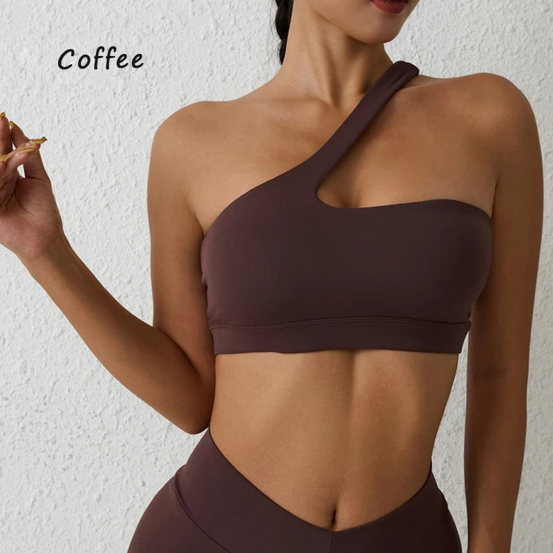 Sexy sports Bra One Shoulder Yoga Bra Detachable