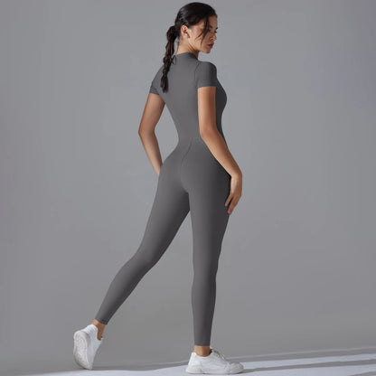 Yoga Set  Jumpsuits One-Piece Suit Zipper Short Sleeve