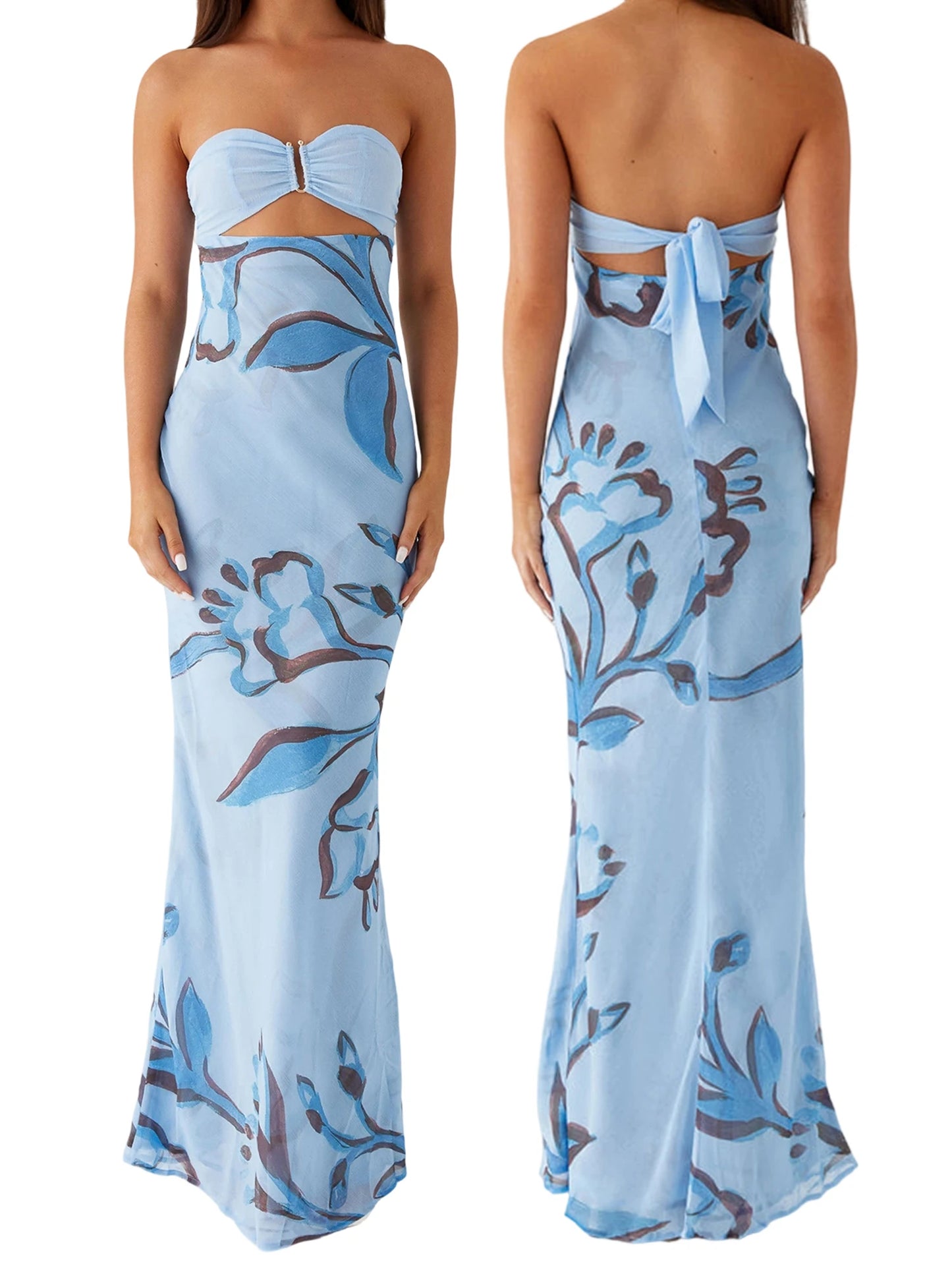 Elegant Maxi Dress with Off-Shoulder Design and Floral Print Stylish Backless Strapless Tube Dress f