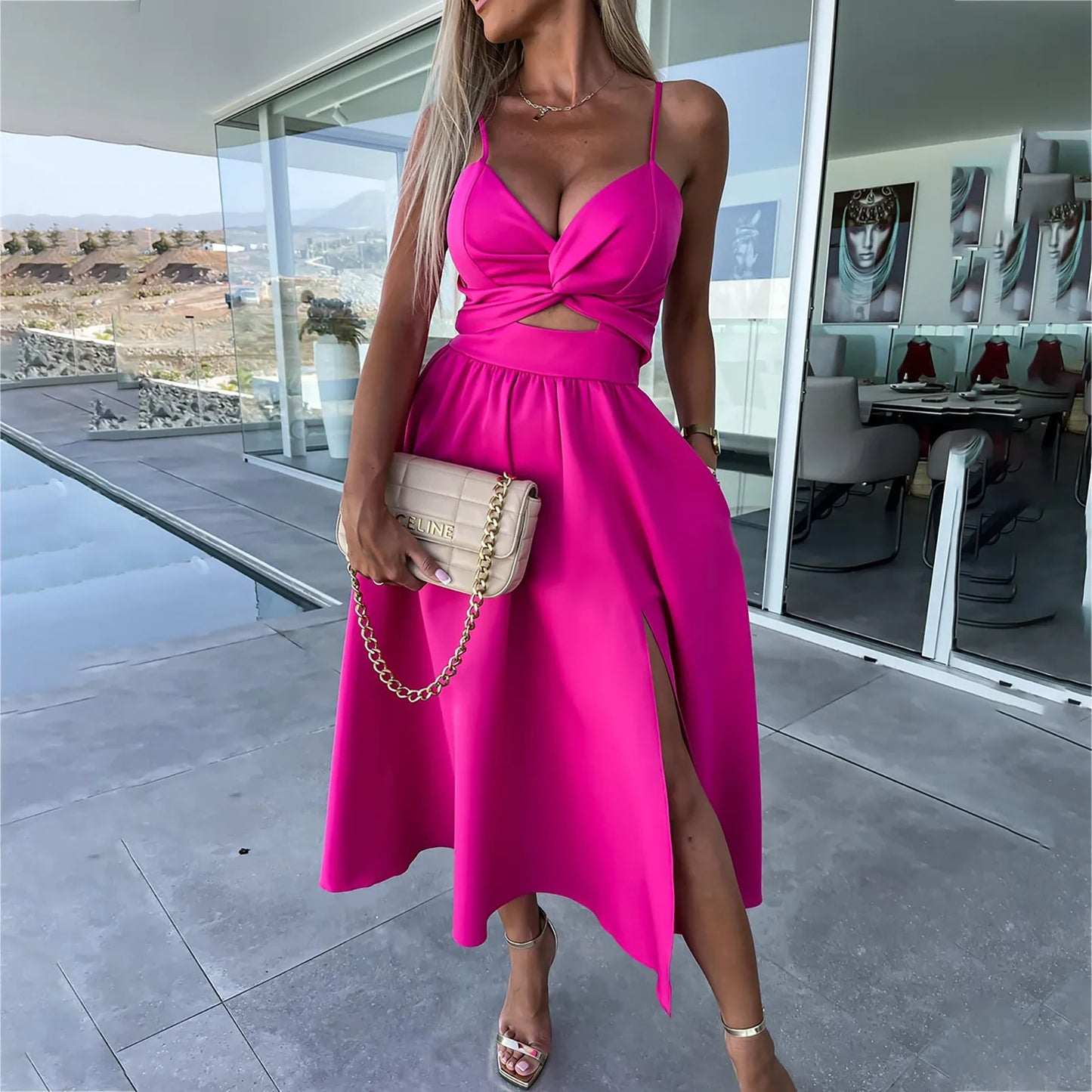 sexy party dresses V-Neck Big Swing Slimming Backless Sleeveless