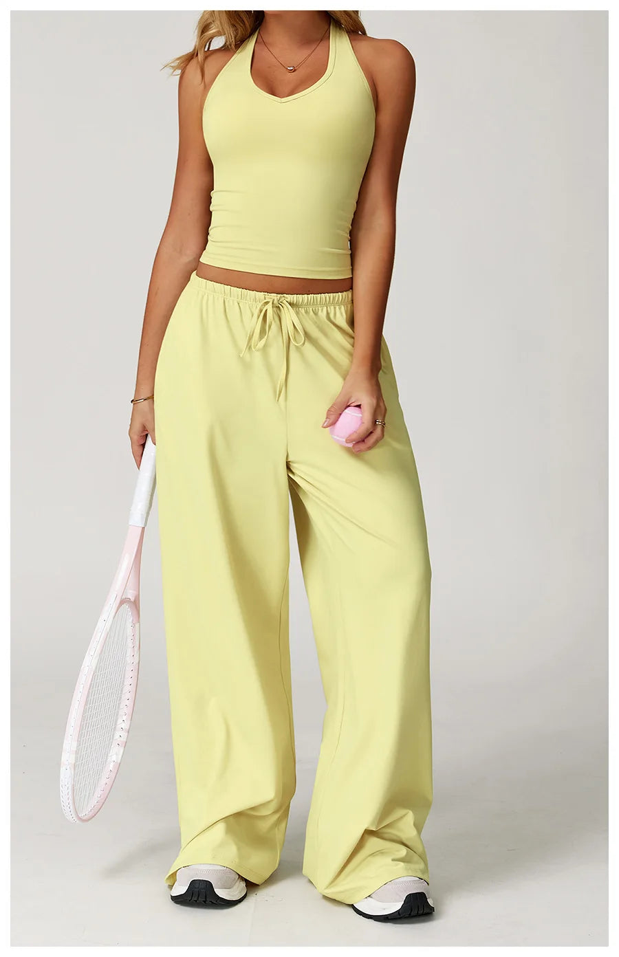 Set 2 Pieces Wide leg straight pants Tracksuit Sports Tank Top