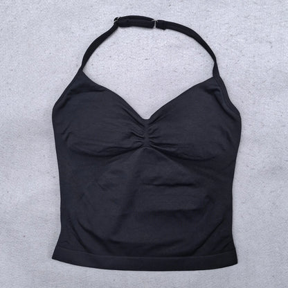 Adjustable Strappy Gym Top Backless Scrunch Bra Removable Cups
