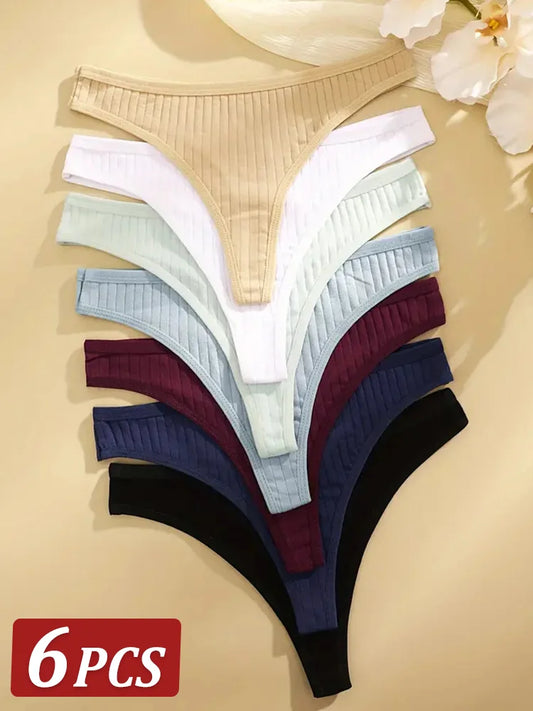 6Pcs/Set Women Cotton Thongs Panties Low Rise G-String