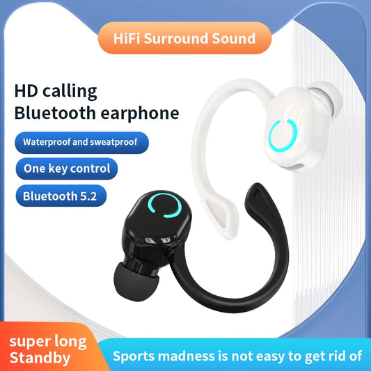 Wireless Bluetooth Earphones HIFI Bass With HD MIC Ear-Hook Earbuds Noise Cancelling Life Waterproof