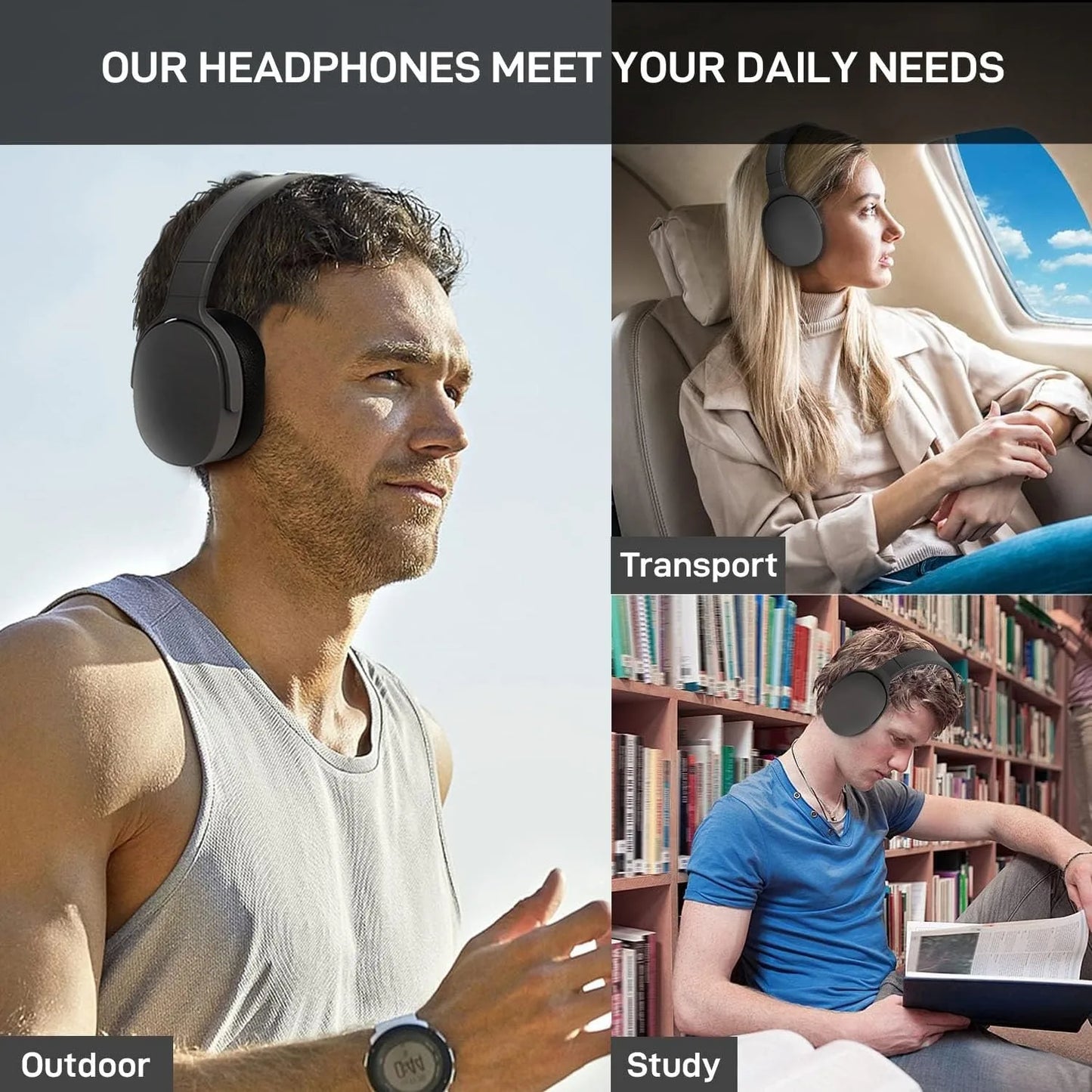 Fashion Wireless Bluetooth Headphones Over Ear HIFI Stereo Headsets