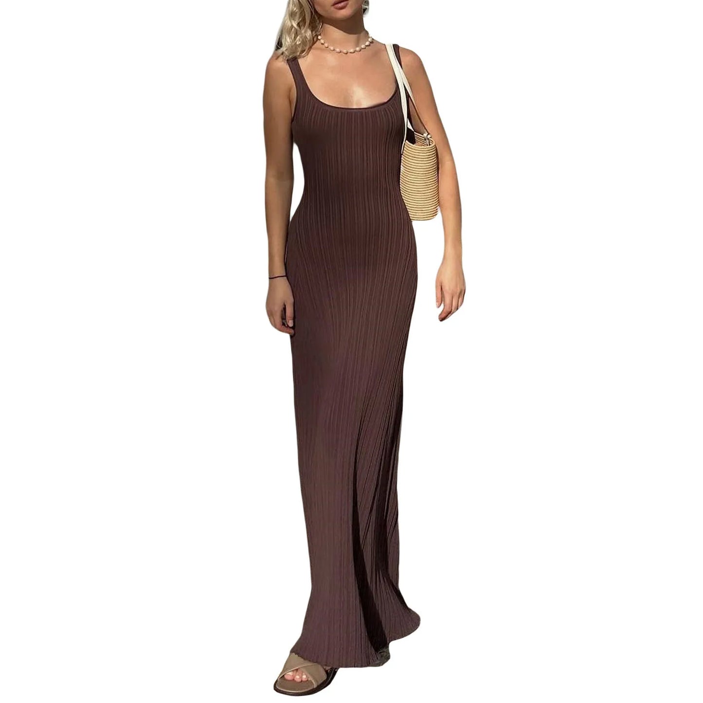 Women Knit Tank Sleeveless U-Neck Party Long Dress