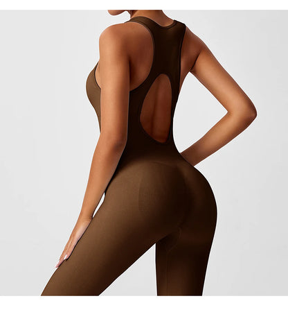 Seamless Peach Booty One-Piece Yoga Bodysuit - V-Back Tummy Control