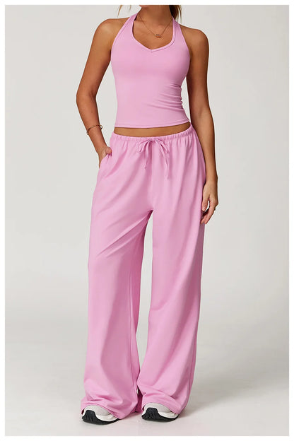 Set 2 Pieces Wide leg straight pants Tracksuit Sports Tank Top