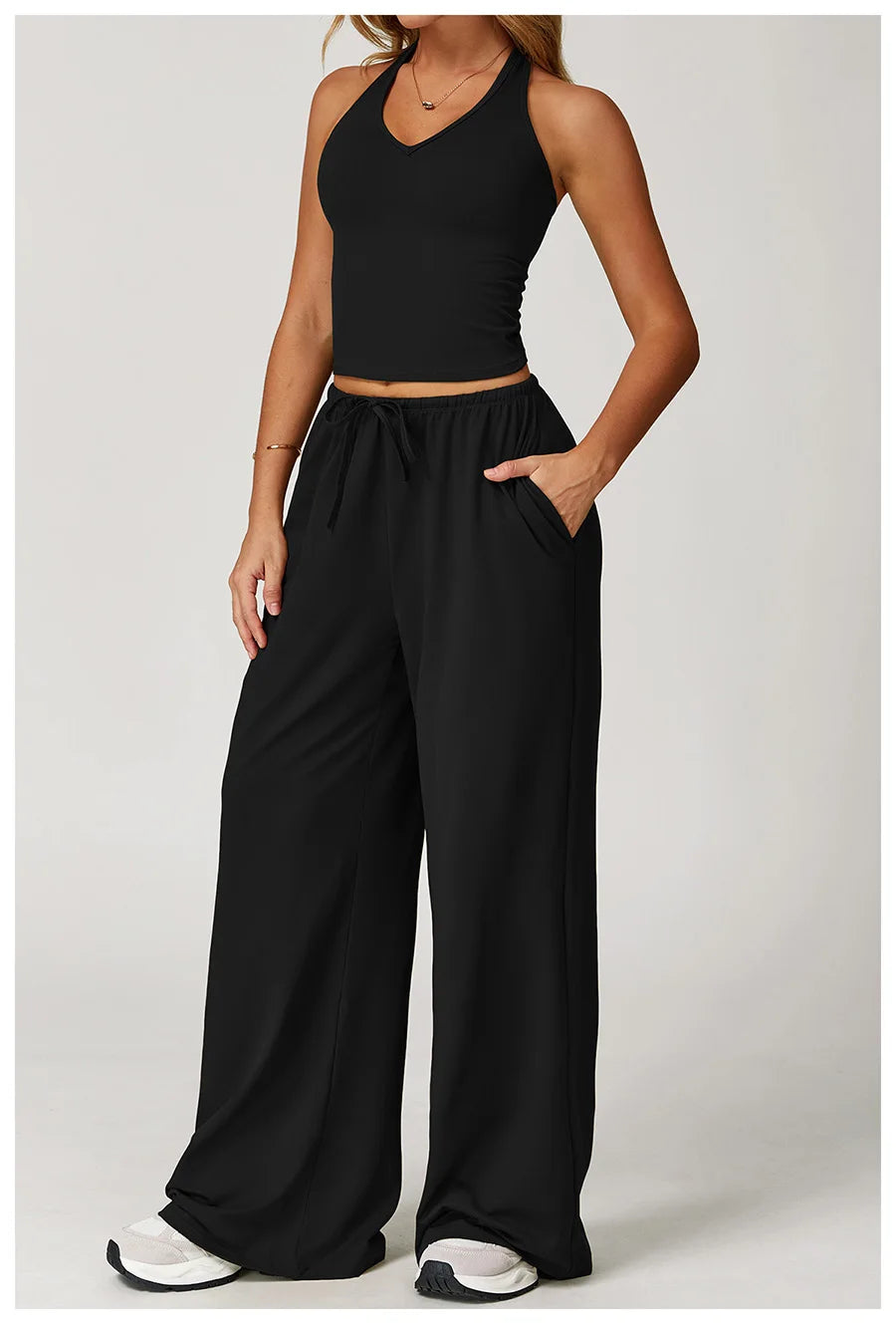 Set 2 Pieces Wide leg straight pants Tracksuit Sports Tank Top