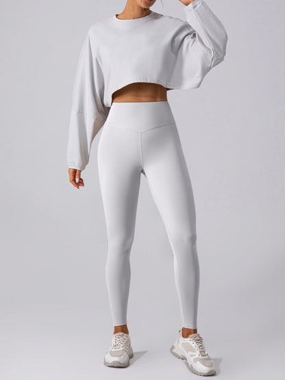 Women Sports Crop Top Long Sleeve T-Shirts Yoga Loose Tops
