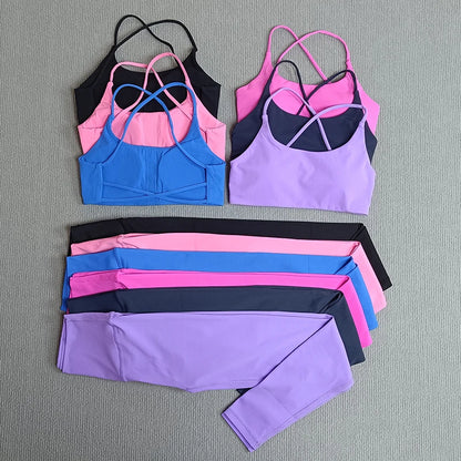 2 Pcs Gym Set Sweat Bra Tops Compression Leggings