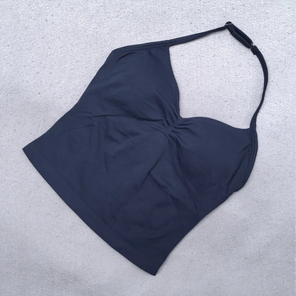 Adjustable Strappy Gym Top Backless Scrunch Bra Removable Cups